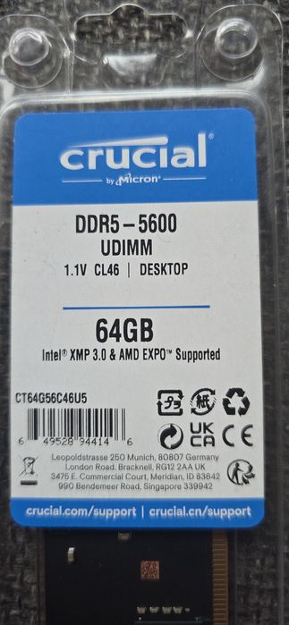 Memorie Ram Crucial CT64G56C46U5 64 GB DDR5 5600MHz intel xmp amd expo
