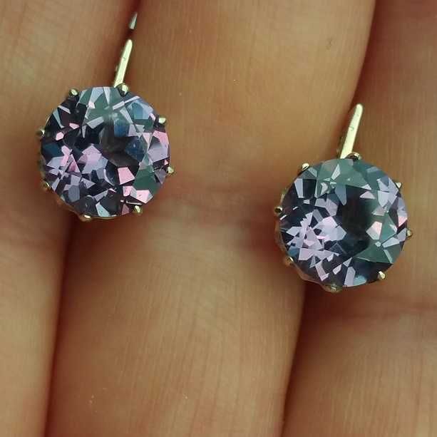 cercei aur alb 14K cu top alexandrite mari 9mm