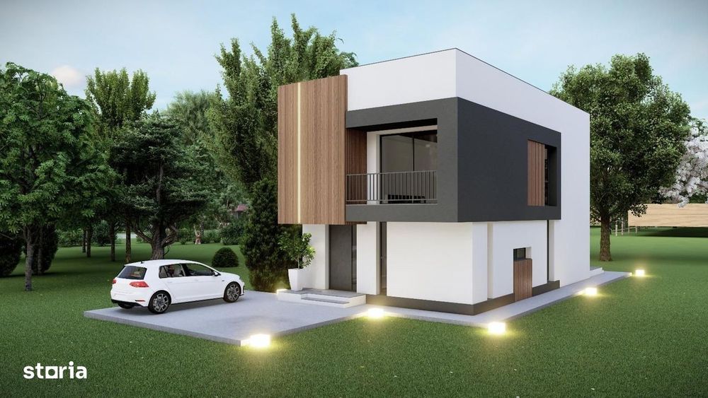 Vila eficienta energetic Tunari, strada publica, POMPA SI PANOURI SOLA