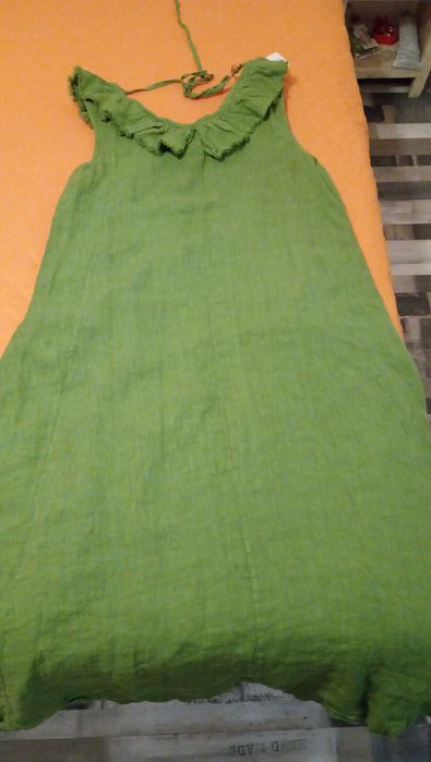 Дълга, зелена, ленена рокля. 100% лен. Нова!
