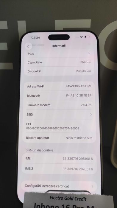 Iphone 16 Pro Max 256GB Desert Titanium/Neverlocked/100% (68 cicluri)