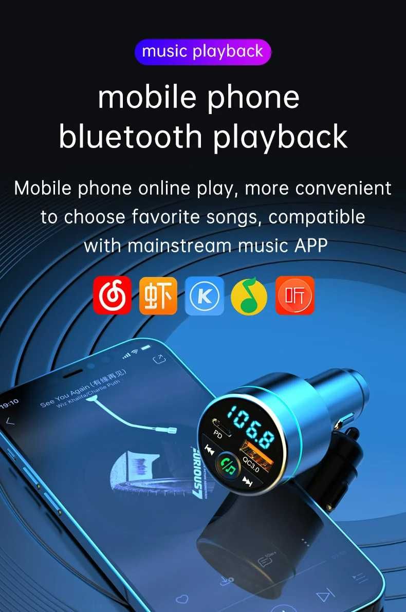 Bluetooth FM трансмитер BC61 QC 3.0 Бързо зареждане QC 3.0 MicroSD