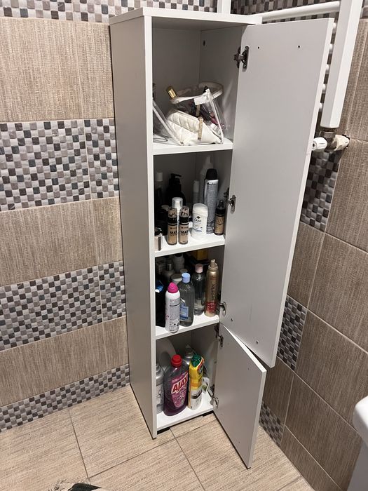 Dulap mic de baie alb mat – 30x30x140 cm, suspendat sau de podea