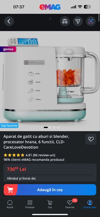 Aparat gatit cu aburi si blender pentru bebelusi, ca nou, garantie