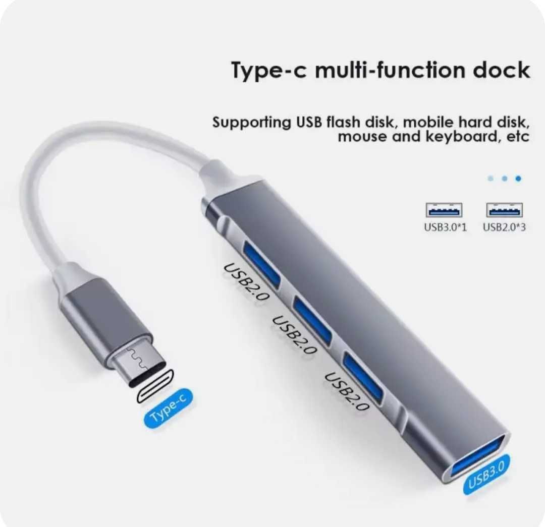 Переходник OTG Type C на 4 USB (HUB). Алматы