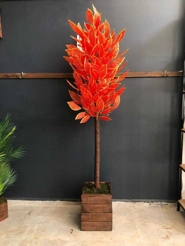 Pom Artificial Bonsai Copac Decor Frunza ROSU Planta Ghiveci 1.8 metri