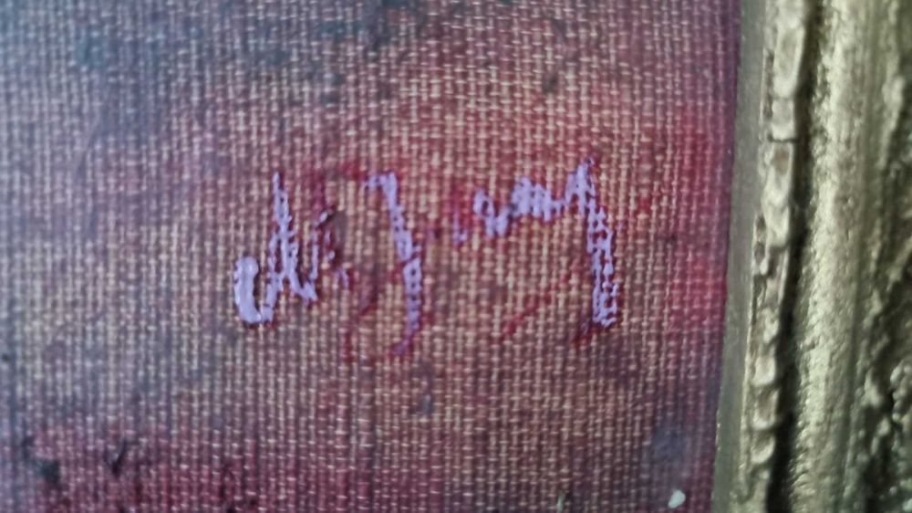 Tablou ulei pe pânză, buchet de liliac în vază