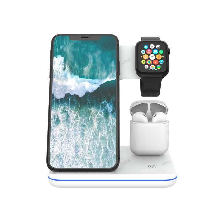 Зарядно устройство STELS V9 Pro 3 в 1, Безжично, Бял и Черен цвят