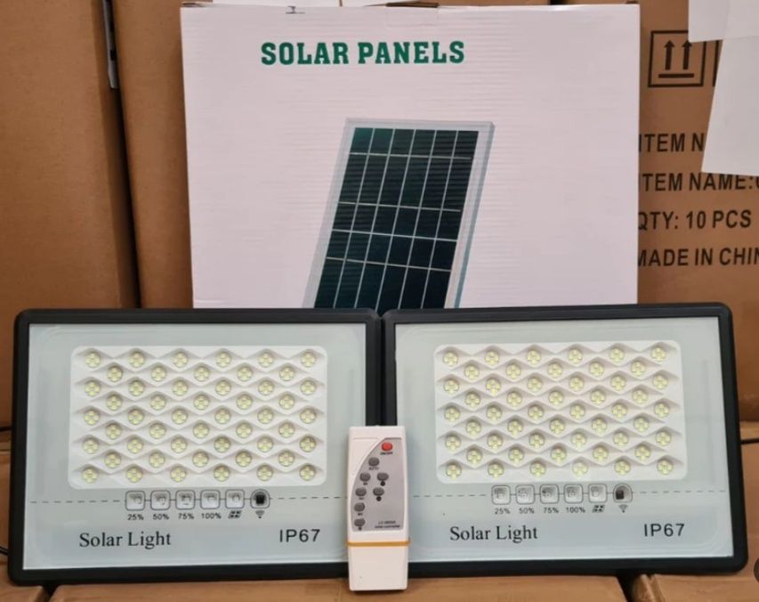 Set 2 proiector solar 80w 100w si panou fotovoltaic,lampa solara dubla