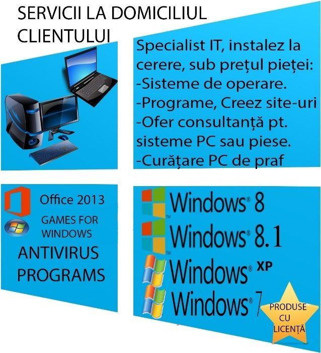 Instalare windows / Reparatii Laptop, Calculator pe loc /Router