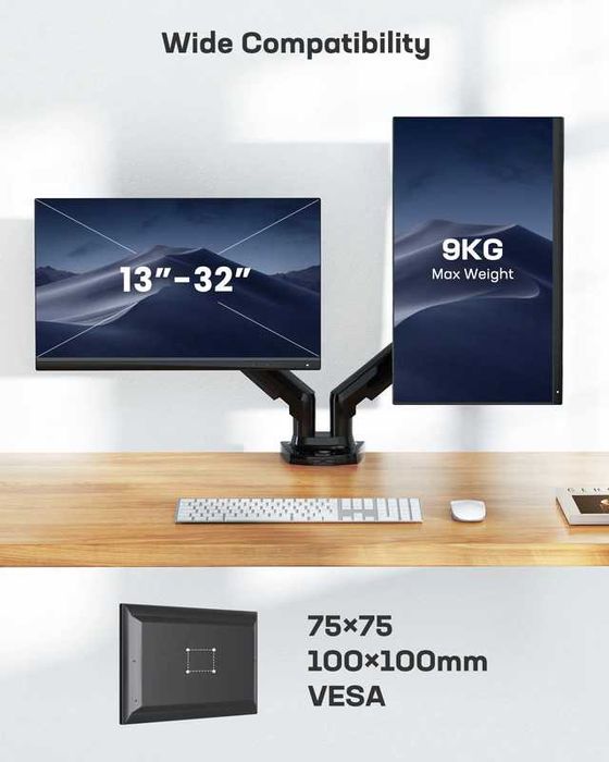 Suport HUANUO pentru 2 monitoare 13-32", rotire 360°