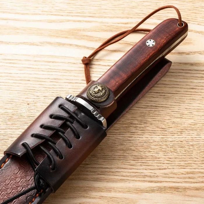 Katana Premium,Otel inoxidabil,Maner Lemn trandafir,Teaca piele, 35 cm