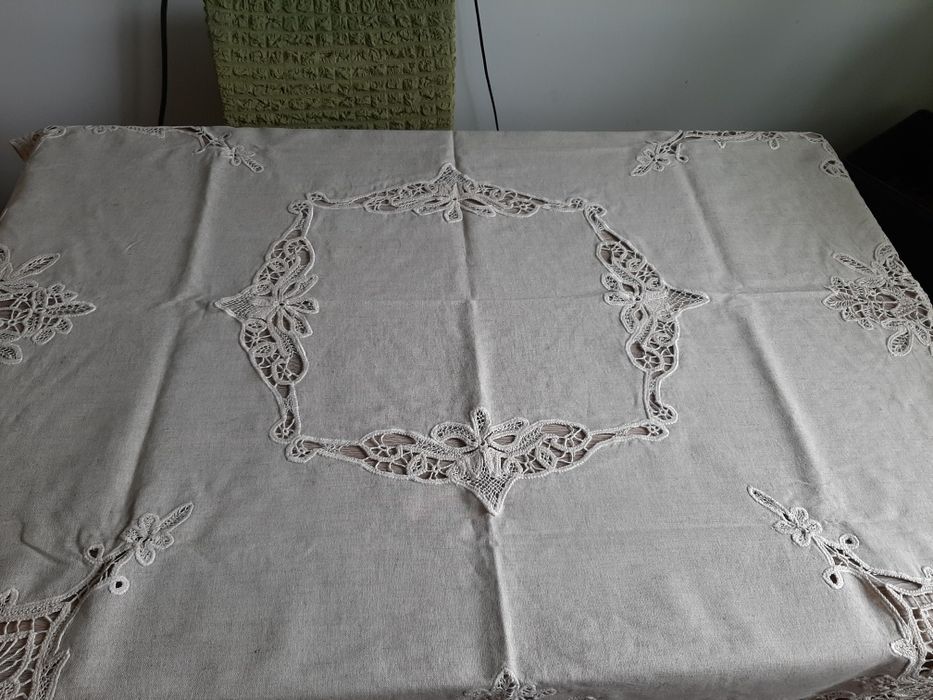 Покривка за маса рязана бродерия лен ленена