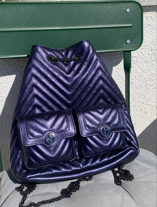 Тъмносиня кожена раница Giorgio Armani