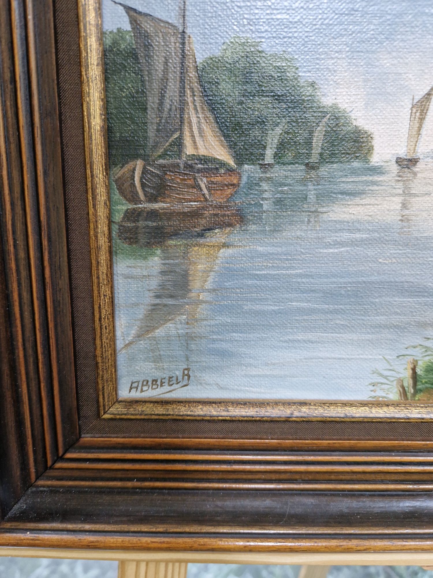 Прекрасна антикварна белгийска авторска картина масло върху платно