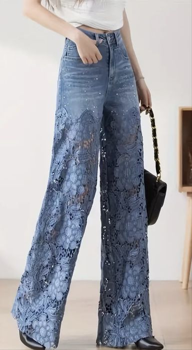 Дамски дънки с дантела