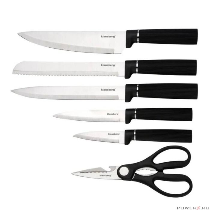 Set de cutite 8 piese cu suport, negru, otel inoxidabil, Klausberg