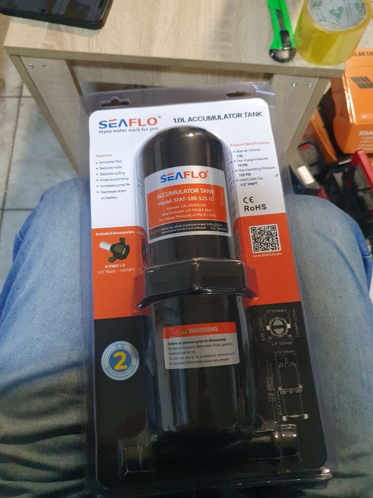 Разширителен съд Seaflo SFAT-100-125-01, 1 л, 1/2” MNPT