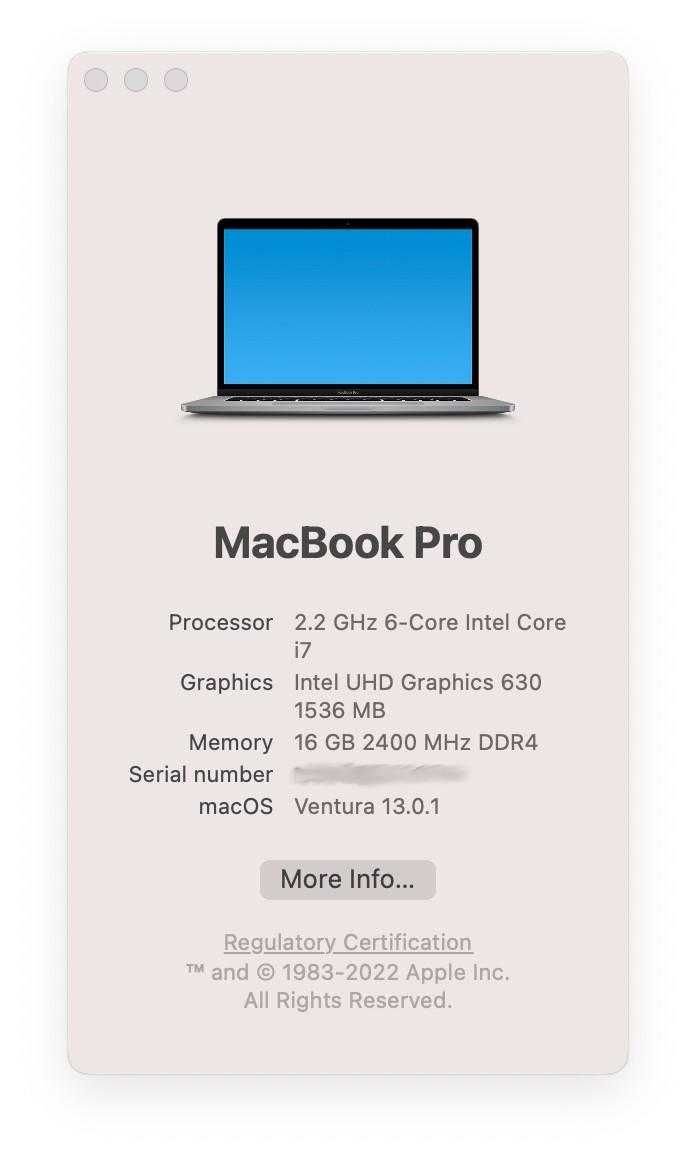 MacBook Pro 15 Retina macOS Ventura intel i7 laptop