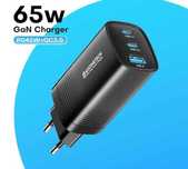 Incarcator 65W GaN USB-A + 2 x USB-C