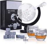 Set Premium Decantor Glob 850ml cu 2 Pahare Baza din Lemn si Accesorii