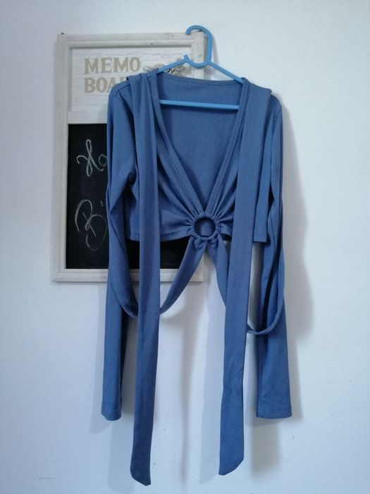 Bluza sexy albastra Shein cu snururi pe talie marimes XS 34