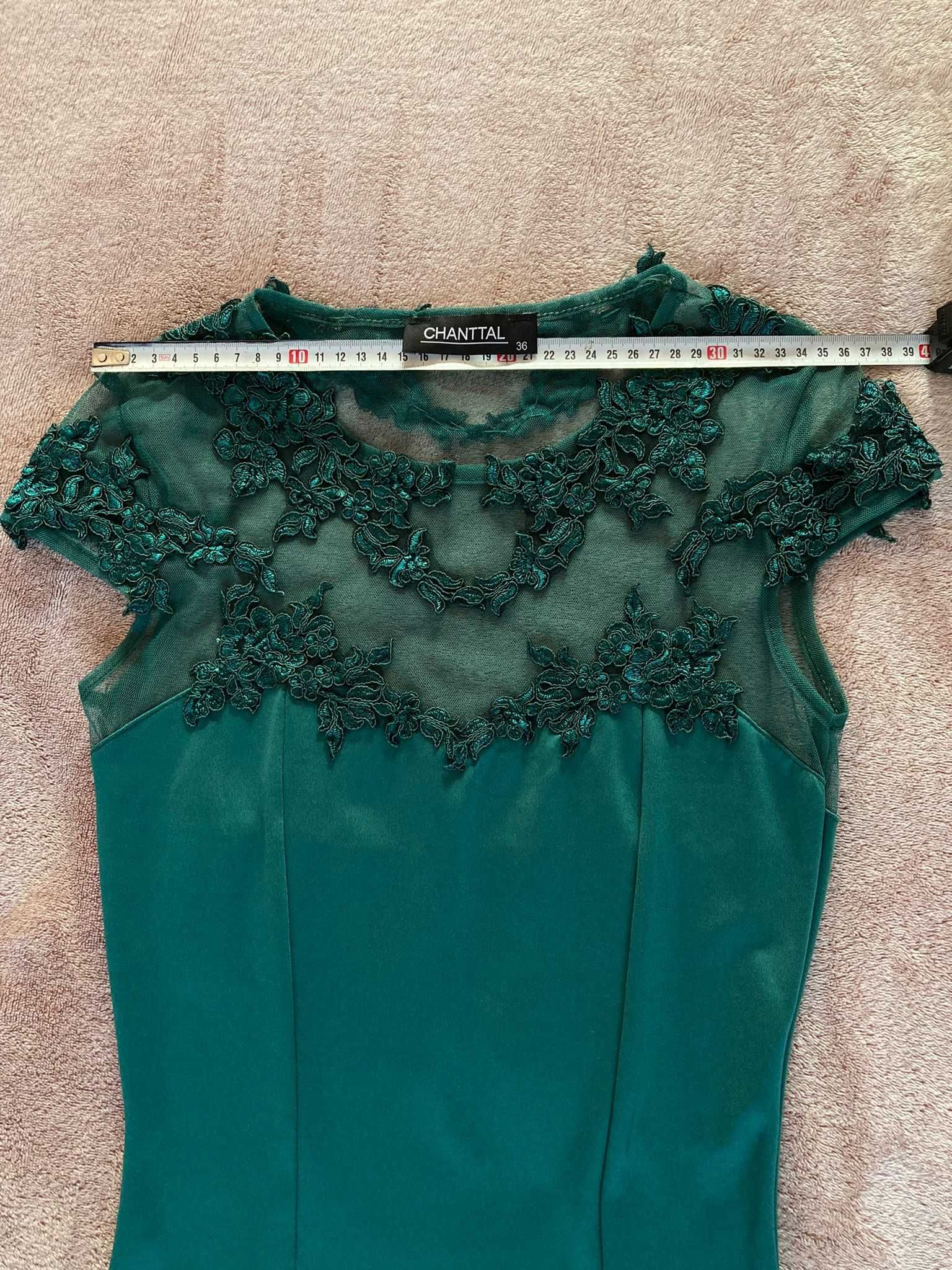 Rochie midi de ocazie Chantall, verde-smarald, noua, nepurtata