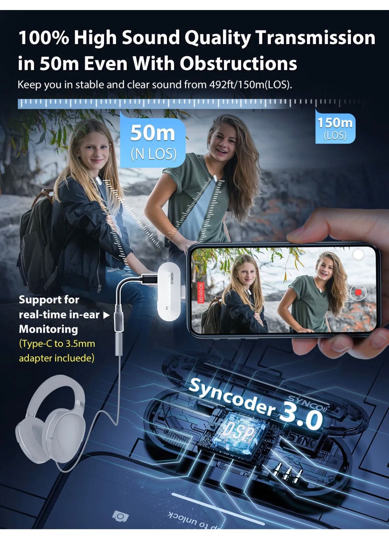 Безжичен микрофон. Type C. iOS. Iphone. SYNCO P2. Влог. Брошка. Видео.