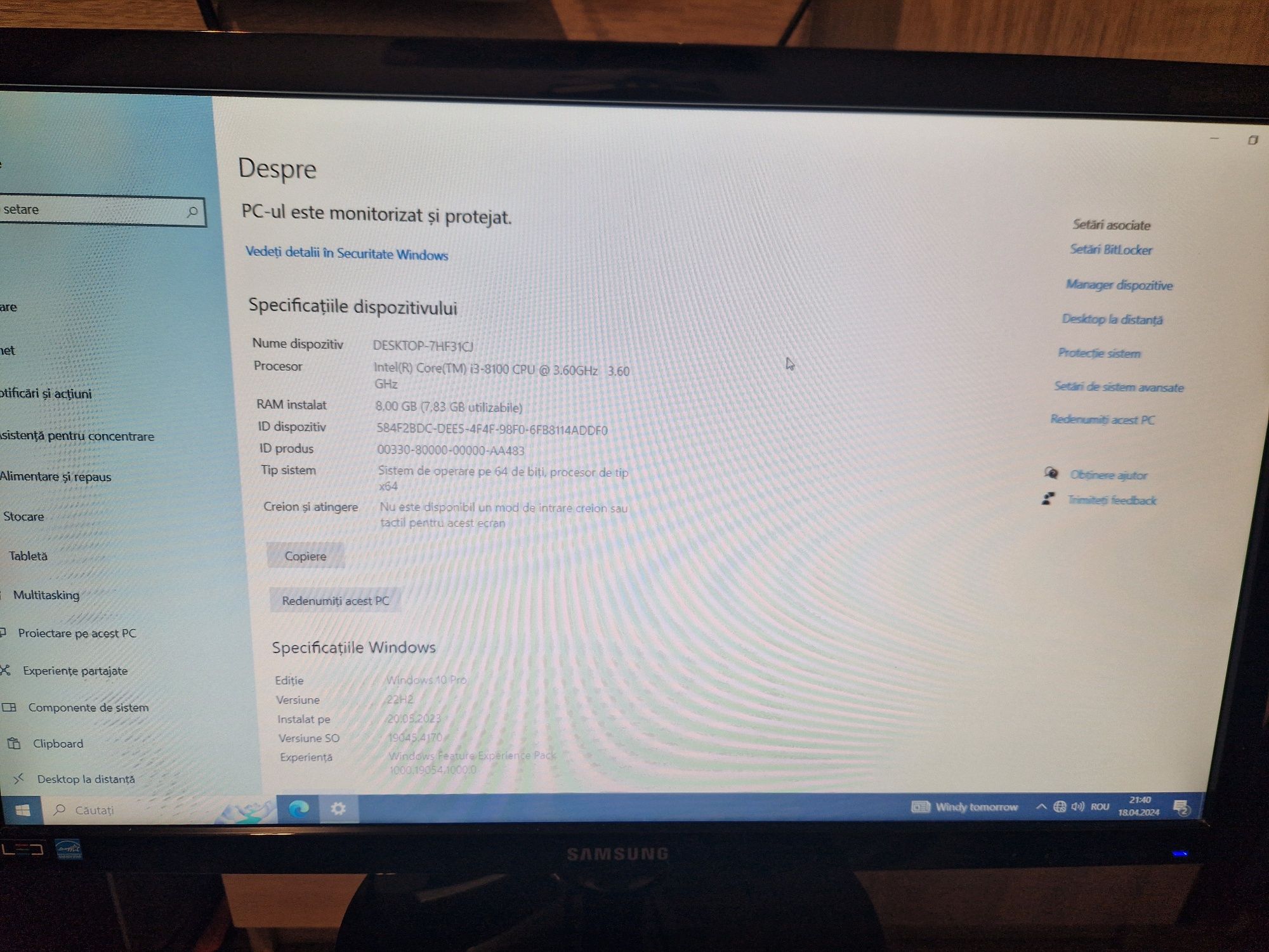 Unitate PC HP 290 g2 mt, i3-8100 3,6ghz, 8gb ram, ssd 256gb+hdd 1tb