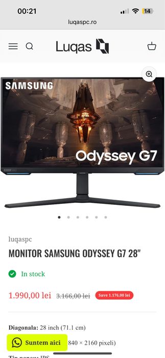 Monitor samsung odyssey G7 28
