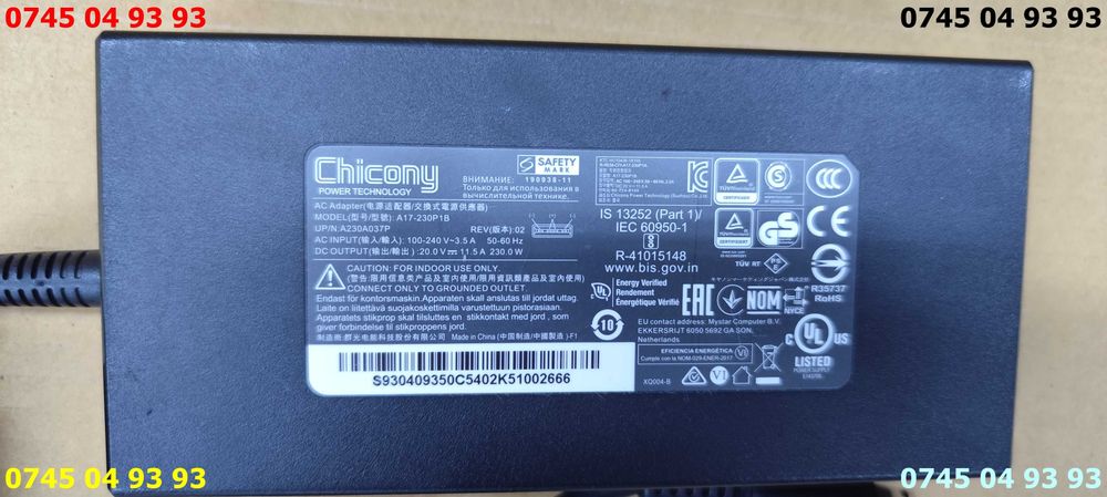 alimentator incarcator CHICONY MODEL A17 230P18 230W 20v 11.5A ptr MSI