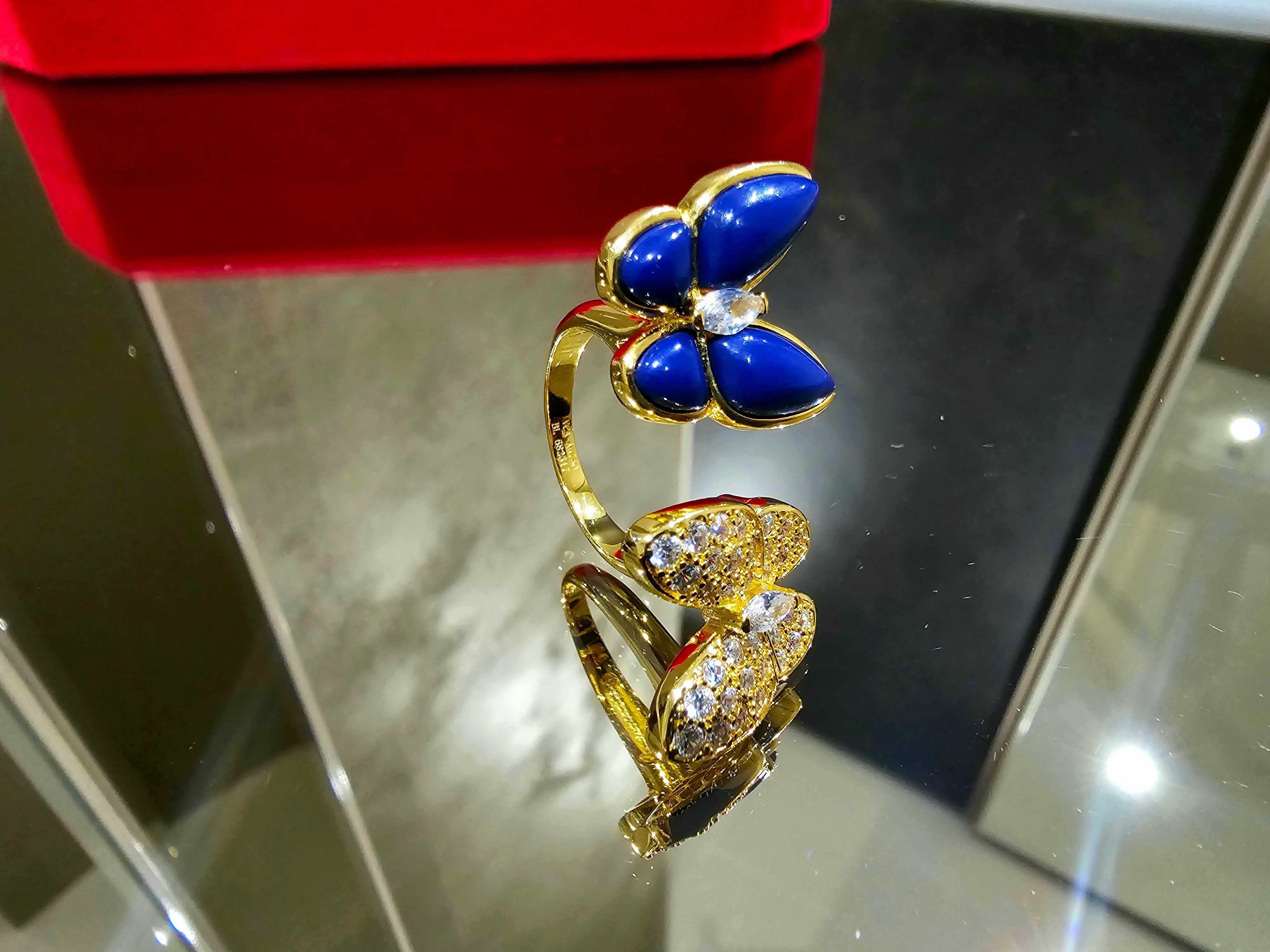 Van Cleef & Arpels VCA Gold Diamond Blue Two Butterfly Дамски Пръстен