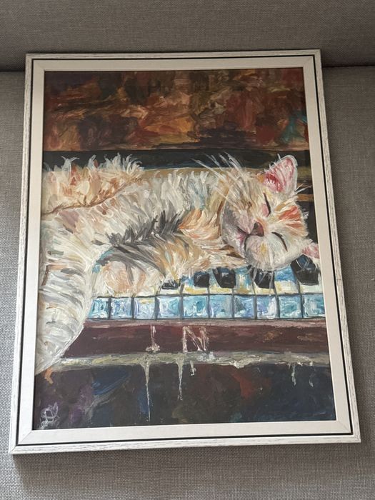Картина «кот на пианино» А3, с рамкой ~45*35