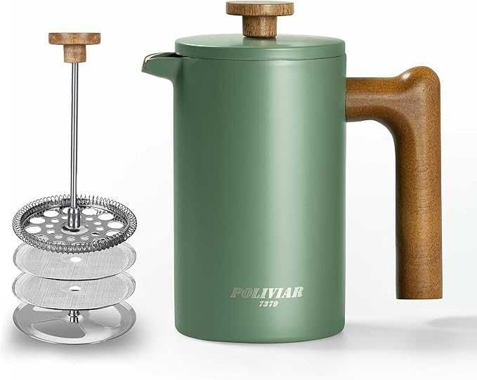 Кафемашина Poliviar JX202 френска преса 600ml дръжка от истинско дърво