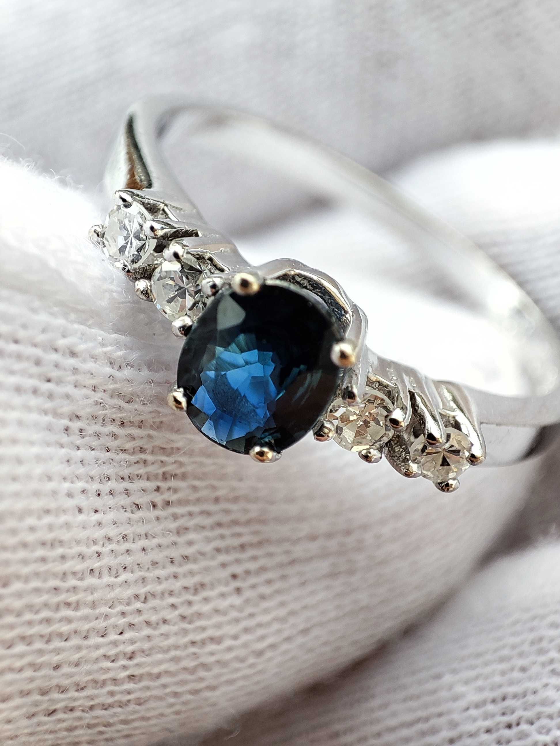 Inel Aur Alb 14K Cu Safir Si Diamante Diamant Natural