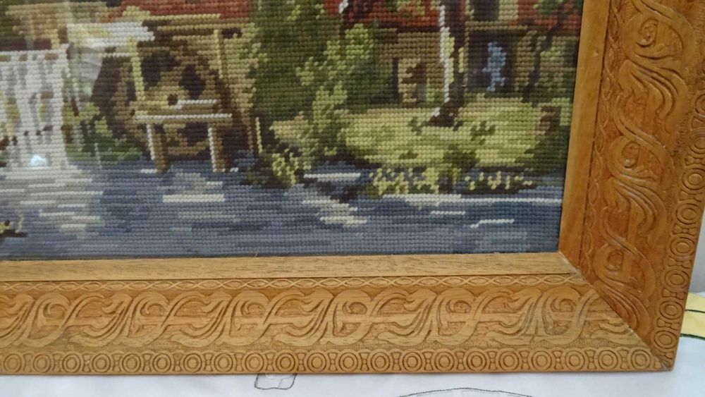 Гоблен,  „Воденицата “, със стъкло, дебел вълнен конец.