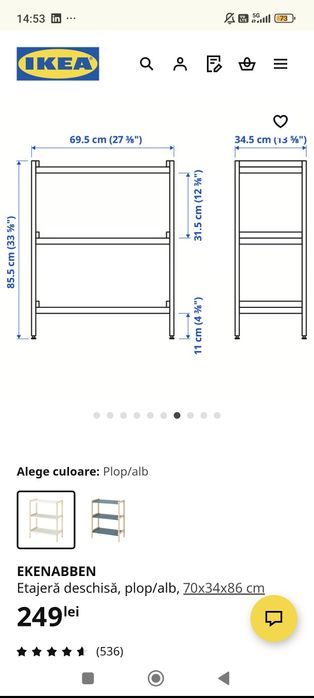 Vand Etajera Ikeea 70x34x86 EKENABBEN
Etajeră deschisăl, plop/alb, 70x