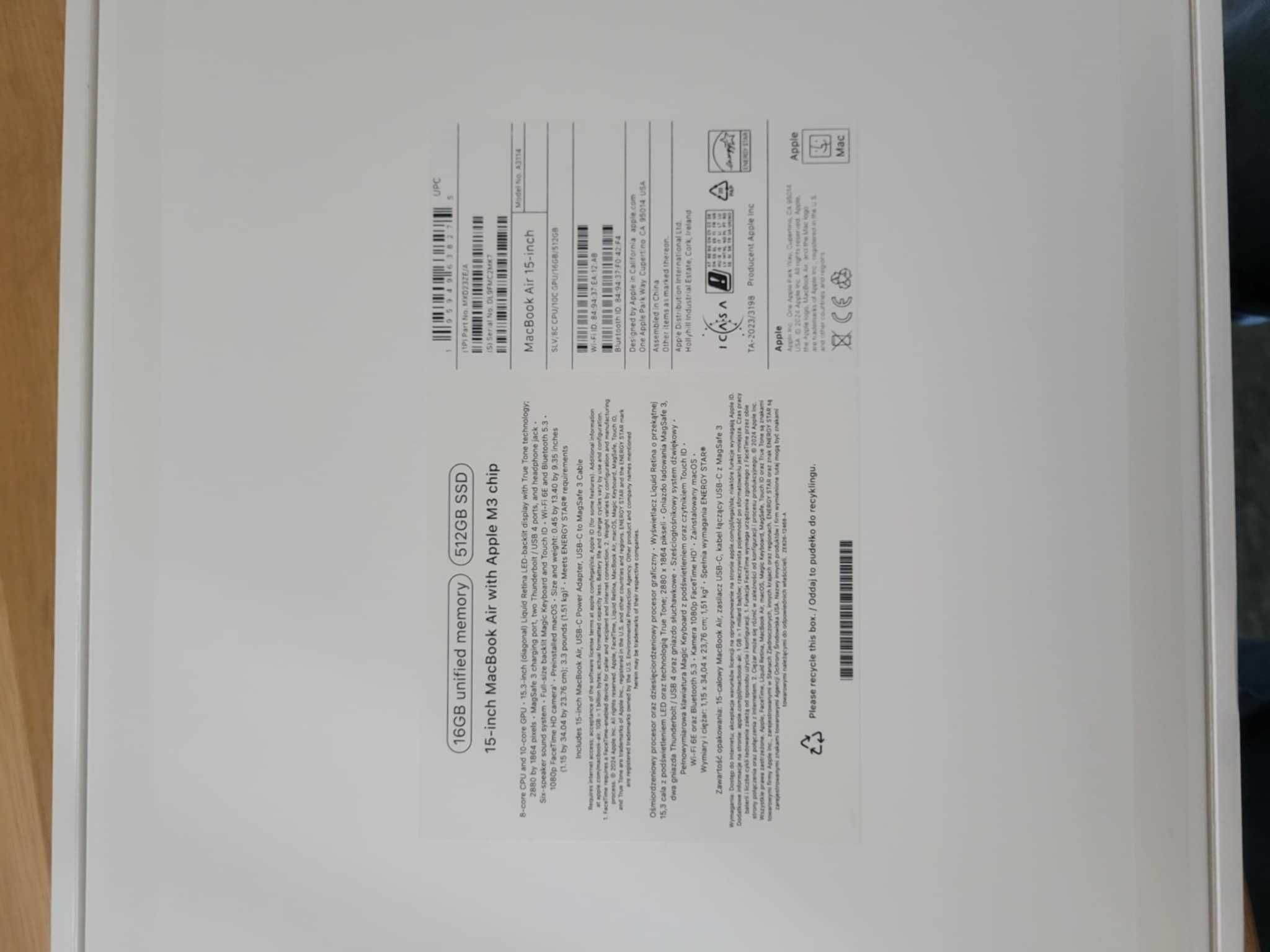 Кутия за Macbook Air 15" M3 chip
