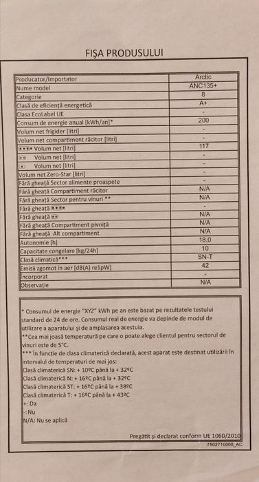 Congelator cu 4 sertare Arctic clasa A+