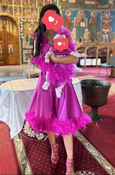 Rochițe mamă fică (nașă/fină) din pene naturale