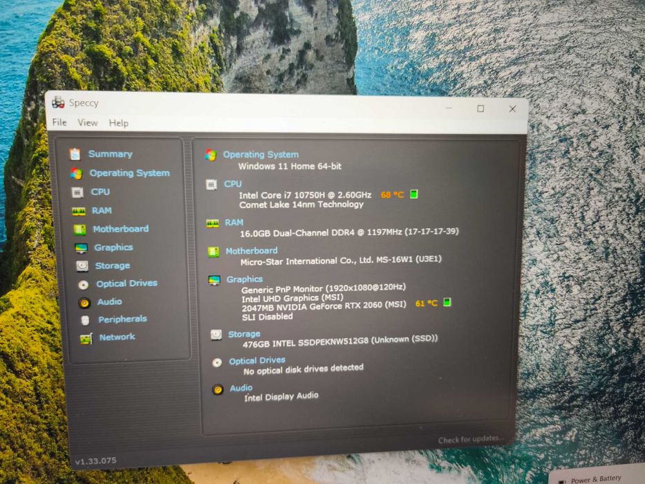 Laptop Gaming MSI GF65 Thin I7 0750H RTX 2060 ssd 512gb 16gb ram 144hz