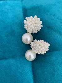 Cercei albi cu perle și mărgele