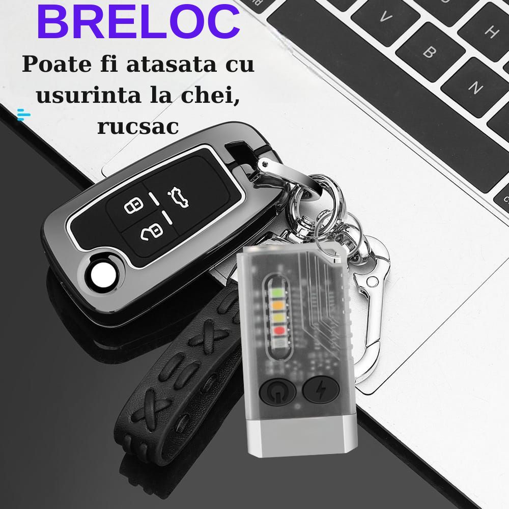 Lanterna de buzunar tip breloc, incarcare USB-C, lumina UV,bat 1000mAh