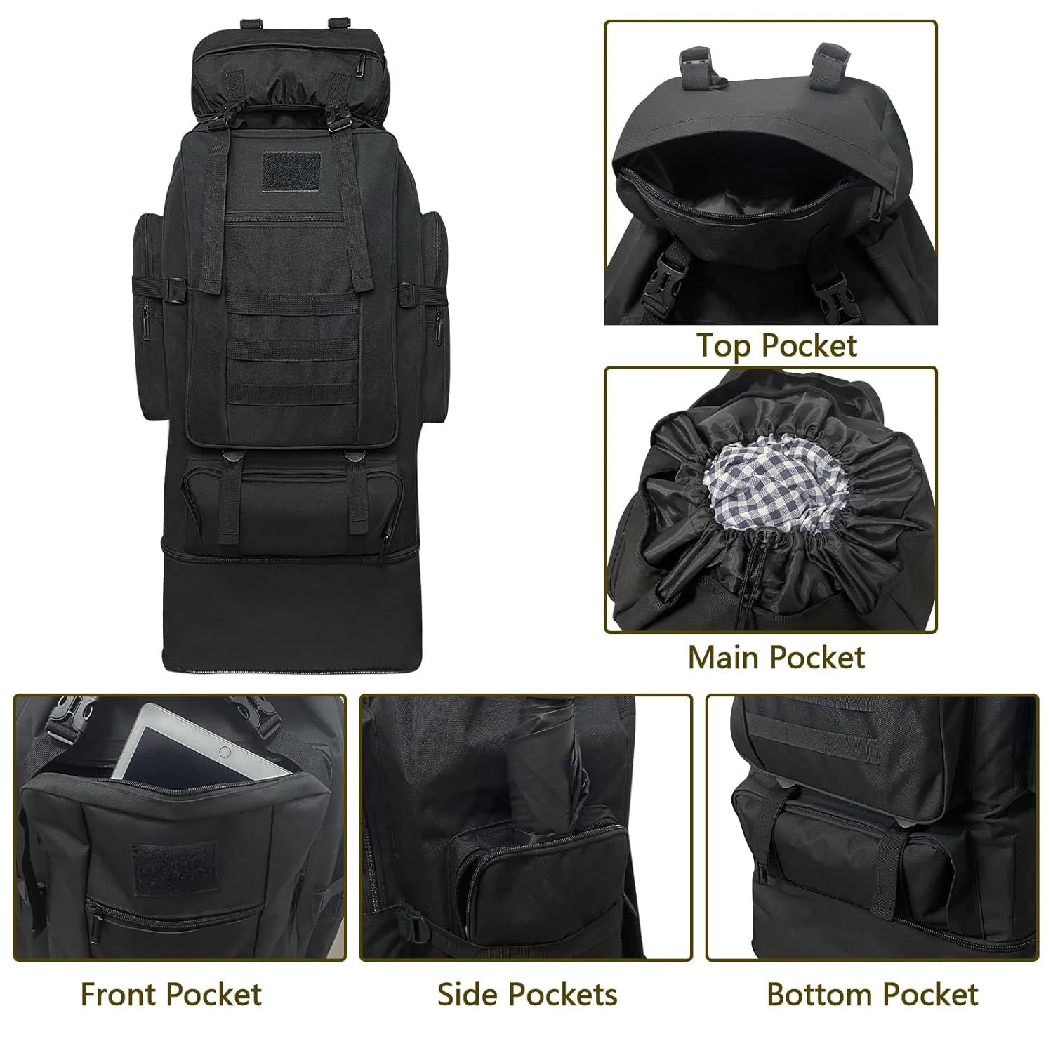 100Л (80Л+20Л) тактическа раница с MOLLE с-ма, туристическа раница