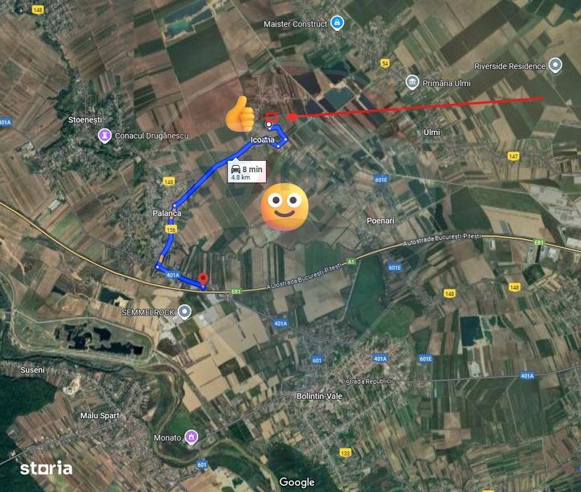 Teren intravilan de vanzare 4,445 mp Km 30-A1/ Icoana / Ulmi