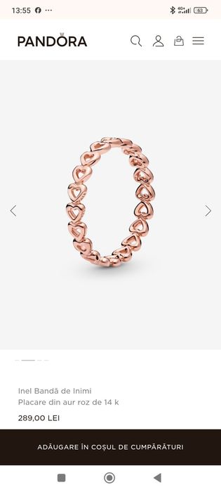 Inel bandă de inimi Pandora original