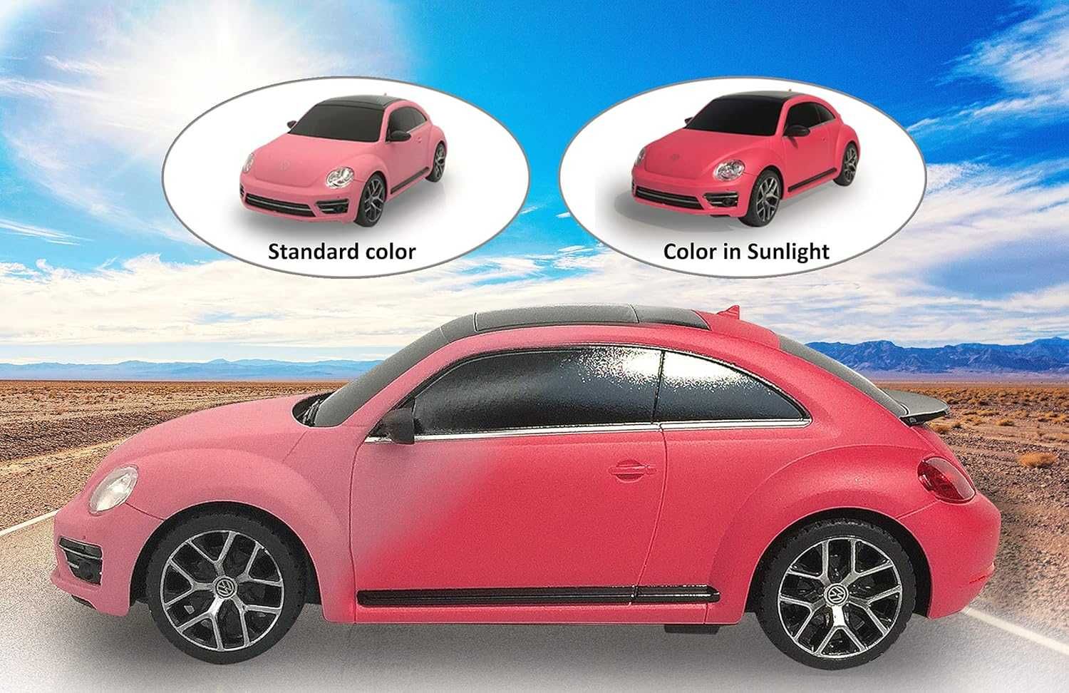 Розова кола с дистанционно Бийтъл VW Beetle 1:24 с промяна на цвета