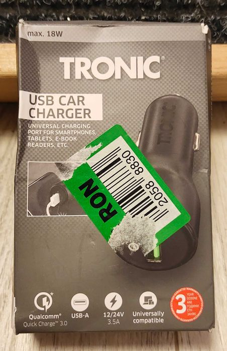 Incarcator auto de masina TRONIC USB-A 12/24V QC3.0 18W - Nou, Sigilat
