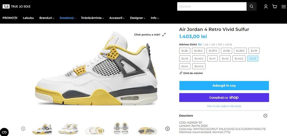 Adidasi Air JORDAN Retro 4, barbati, marimea 43, NOI, in cutie