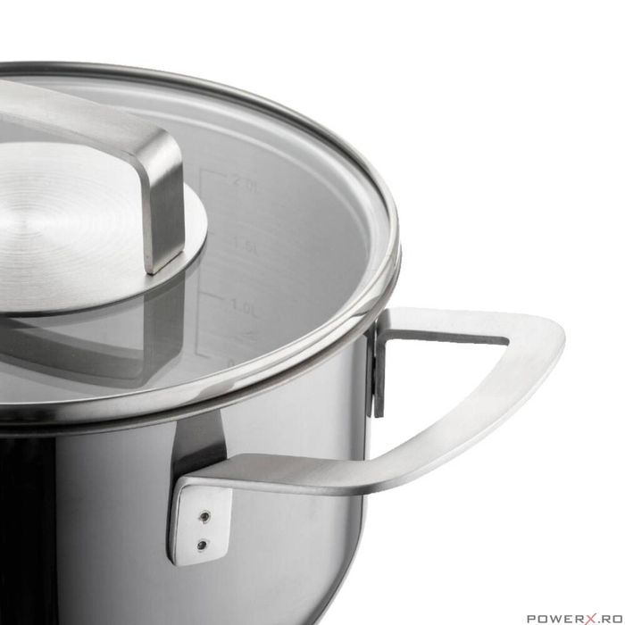 Oala cu capac, din inox, parte inferioara cu 5 straturi, diametru 16